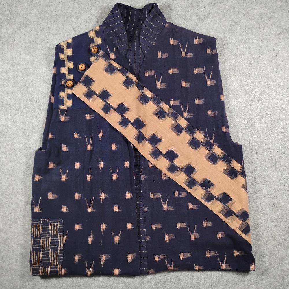 Vintage Unbranded Japanese Ikat Kasuri Indigo Boro Patchwork Vest M Navy Blue